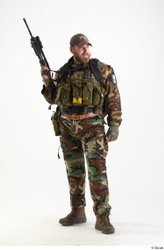 Whole Body Weapons-Rifle Man Pose with machine rifle White Army Athletic Bearded Studio photo references